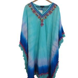 Fig & Vine Women Sz 1X Blue Ombre Boho Kaftan Cover Up Beach Resort Swimwear
